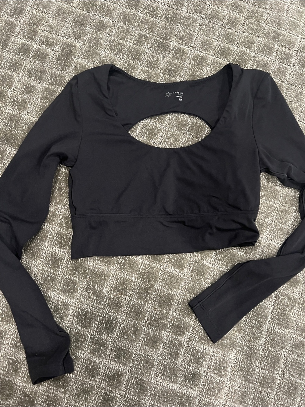 Long-Sleeve Black Crop Top with Front Keyhole